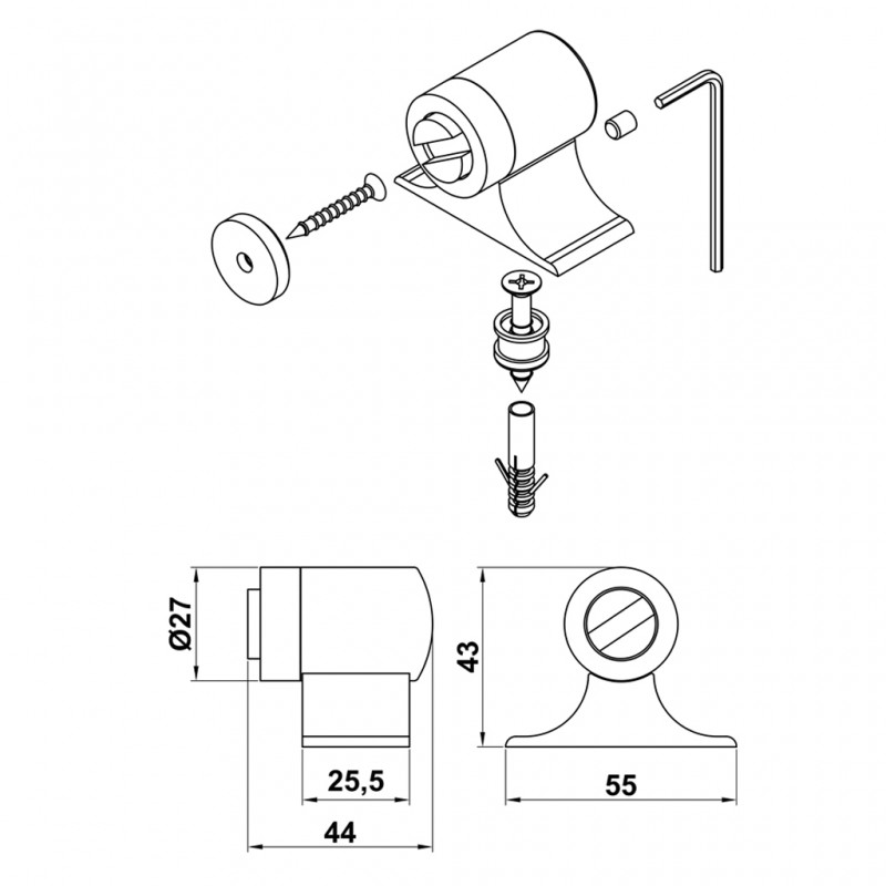 MAGNETIC DOOR RETAINER FLOOR BARREL / NICKEL - MATT NICKEL 